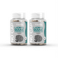 Two bottles of Vitalis Living Lion's Mane Capsules, each with 60 capsules and 15000mg per serving, promoting cognitive health, focus, and memory