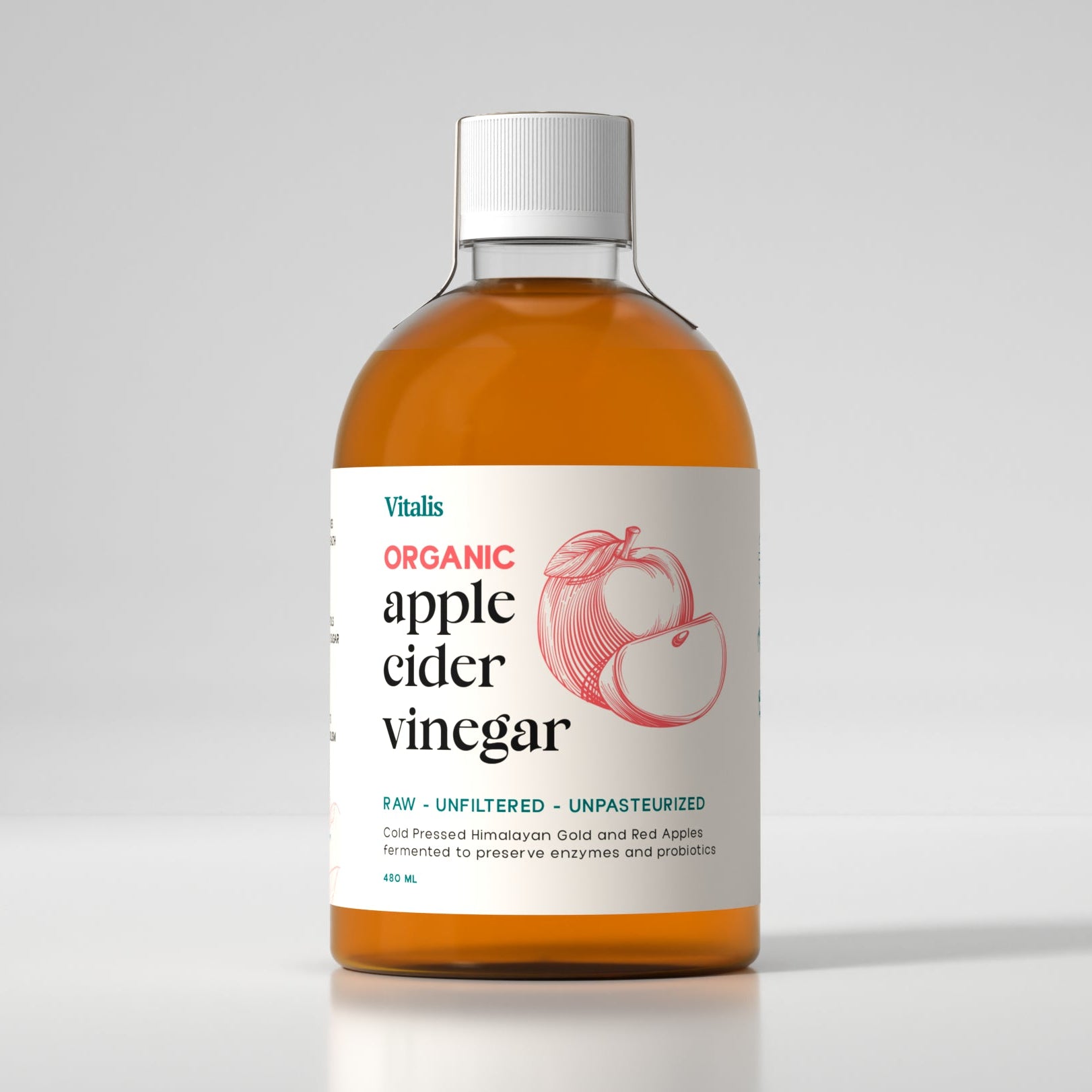 Vitalis Organic Apple Cider Vinegar 450ml, raw, unfiltered and unpasteurized with mother, cold-pressed apples for gut health and weight support