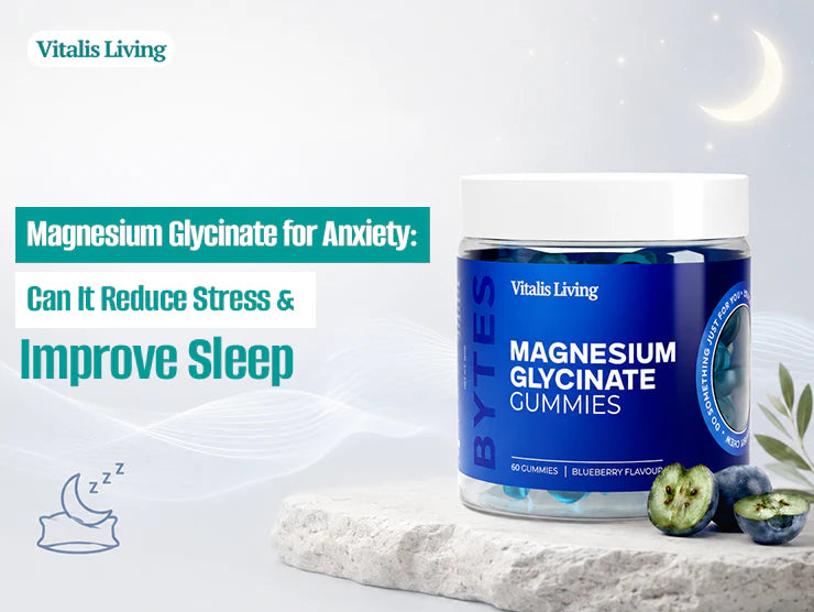 the image is about magnesium glycinate for anxiety may support stress management, sleep quality, and relaxation