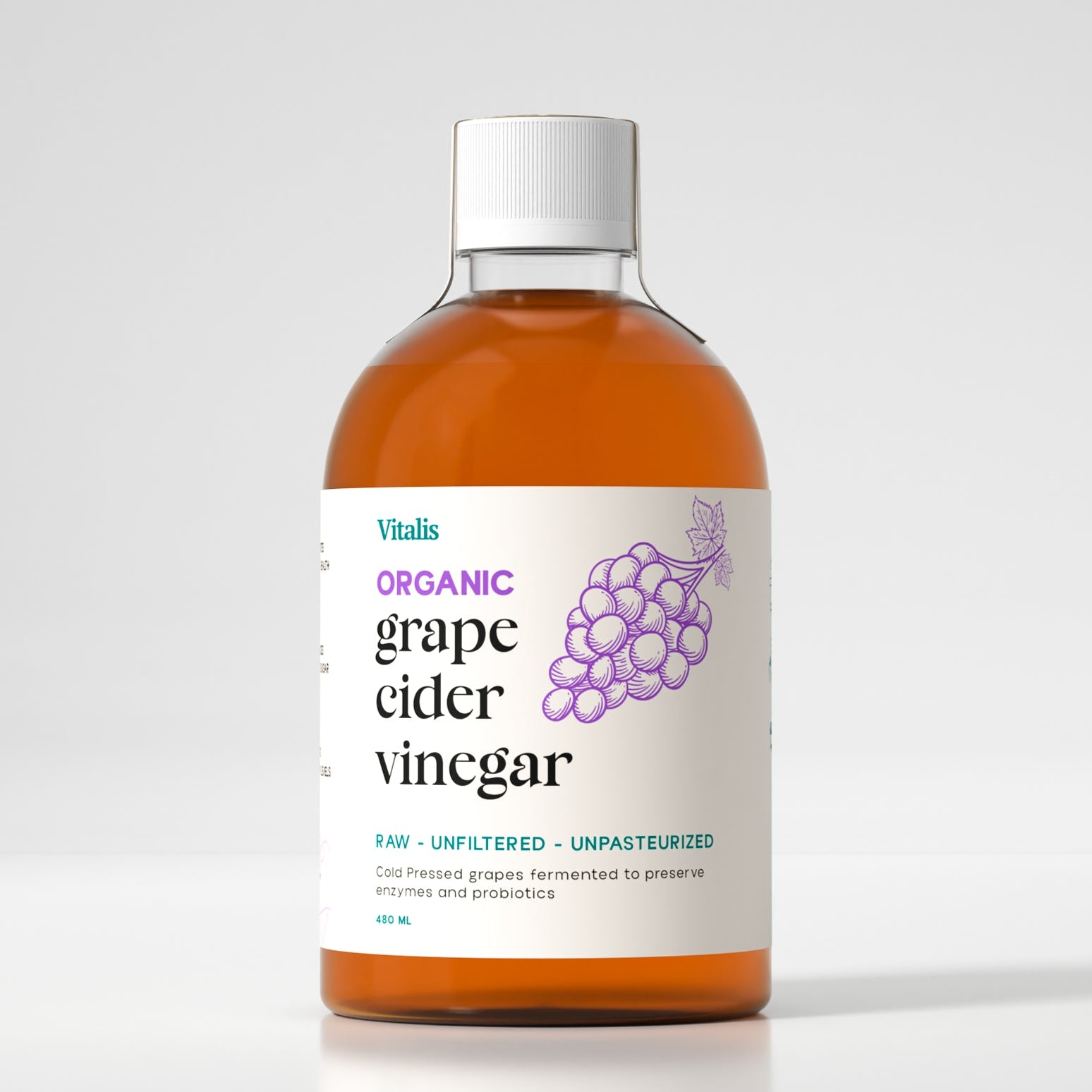Vitalis Organic Grape Cider Vinegar 450ml bottle, raw, unfiltered and unpasteurized, made from Himalayan grapes with mother.